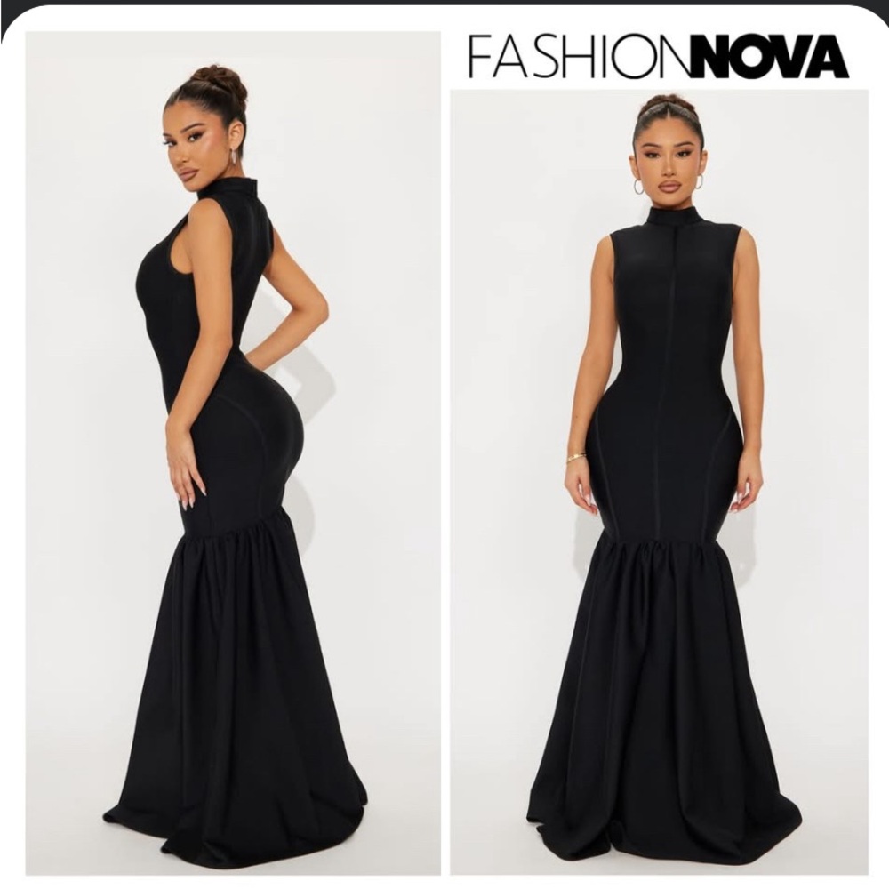 Fashion Nova Black Sleeveless Mock Neck Gown